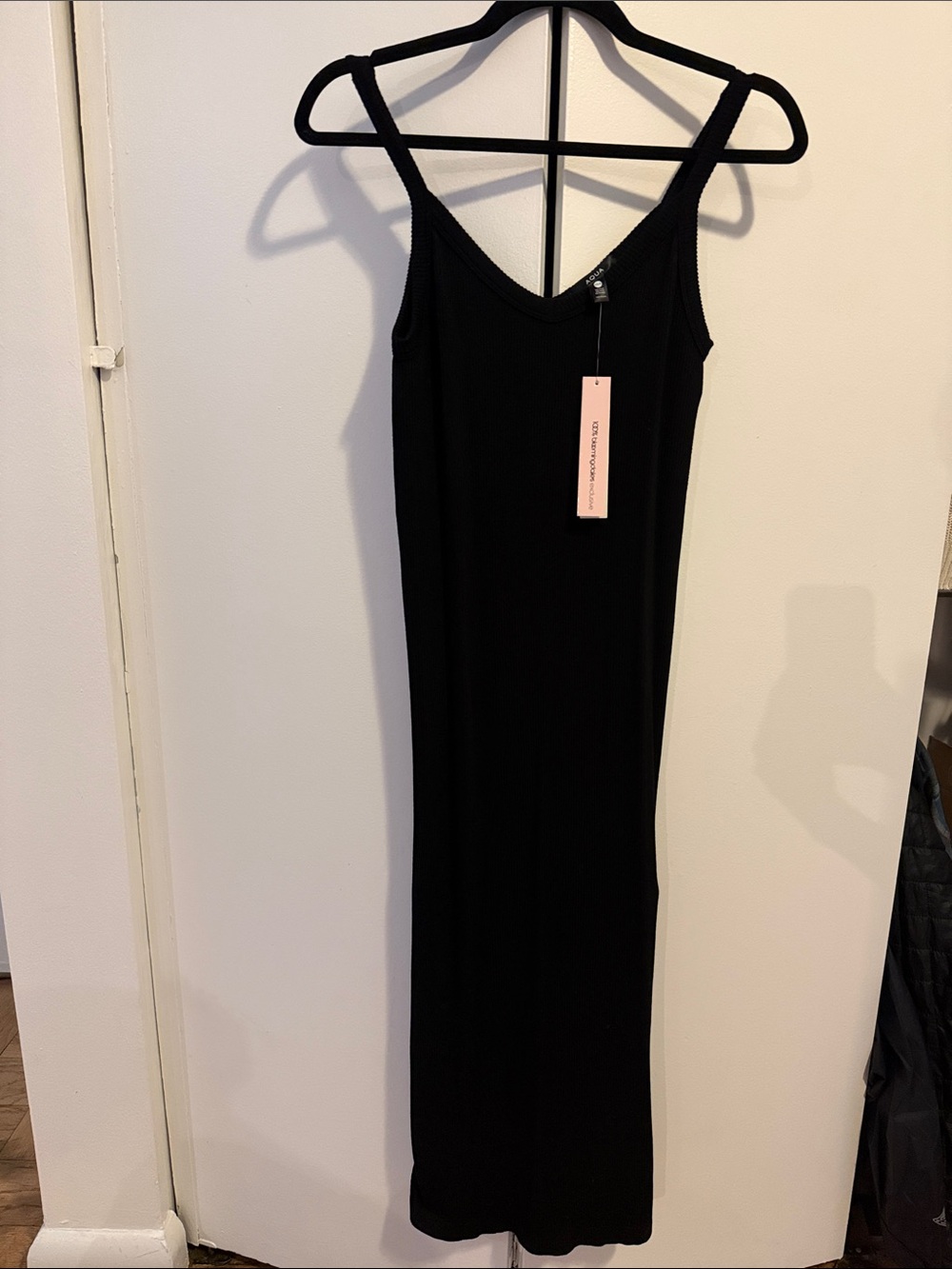 Aqua Liana Black Rib Stretch Midi Slip Tank Dress